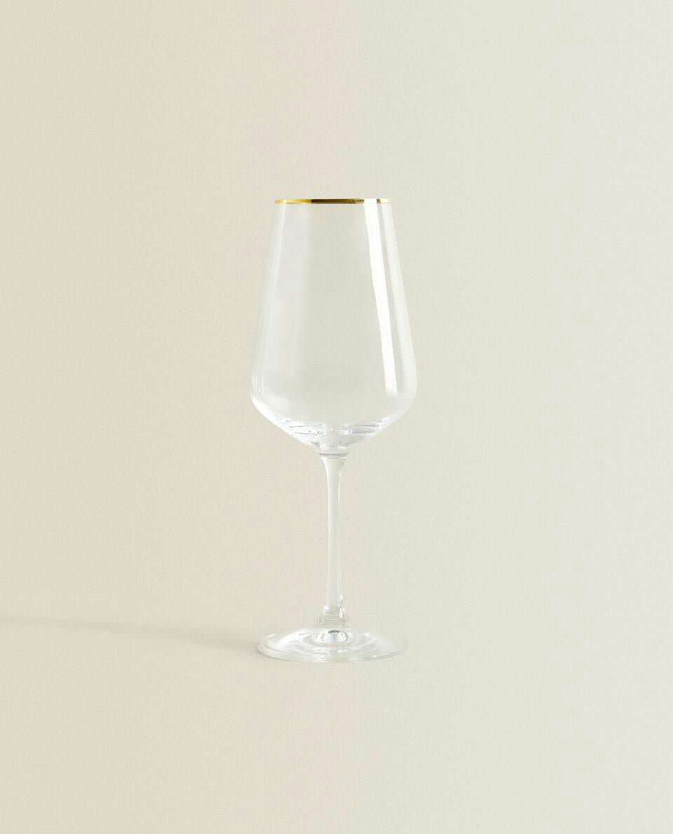 BOHEMIA CRYSTAL GOLD-RIMMED WINE GLASS