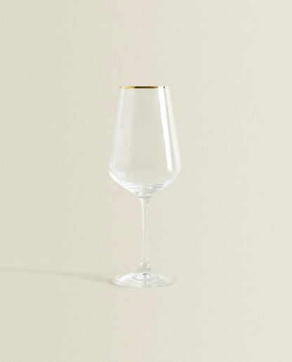 BOHEMIA CRYSTAL GOLD-RIMMED WINE GLASS
