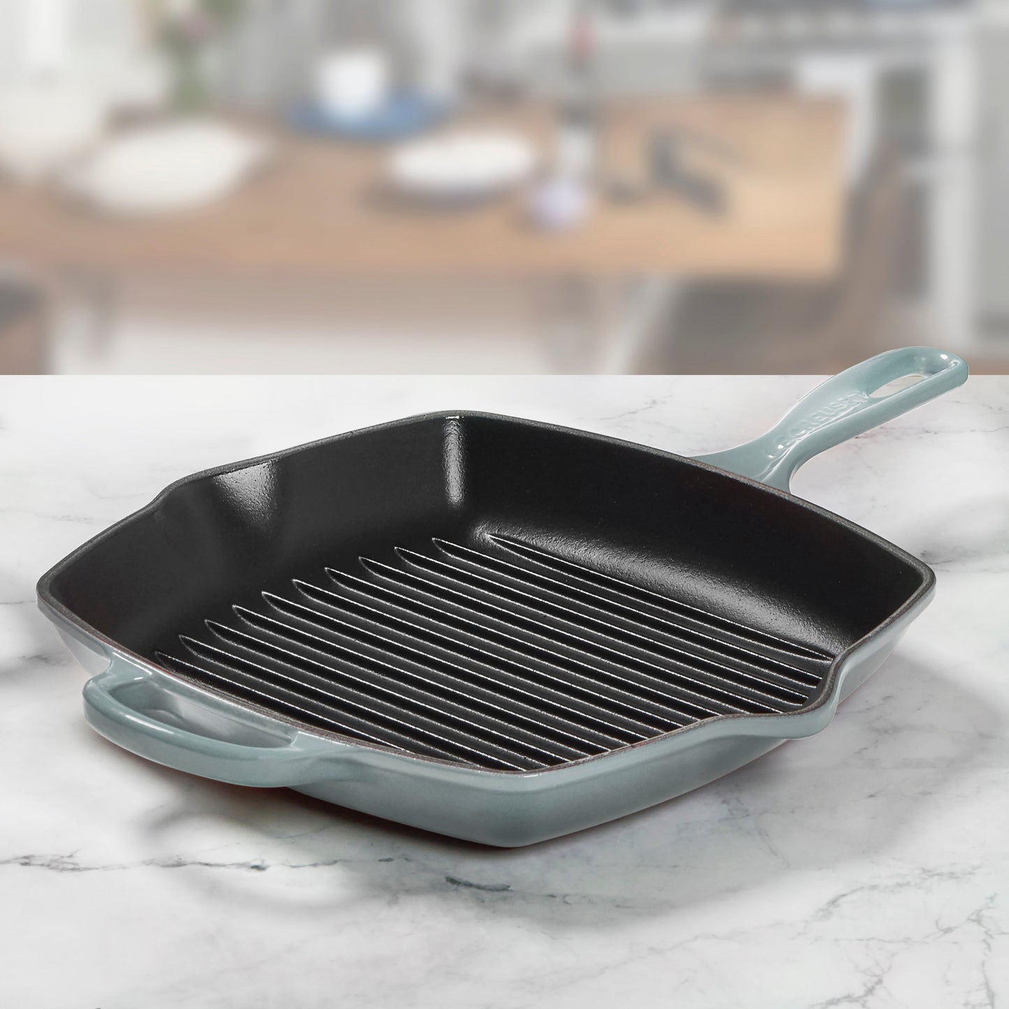 Signature Cast Iron 10.25-inch Sea Salt Square Grill Pan