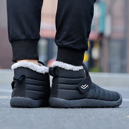 (Zeitlich begrenzte Aktion mit 49 % Rabatt) Warme, wasserdichte, rutschfeste Baumwollschuhe für Herren im Winter mit Klettverschluss, breite Zehenpartie, orthopädische Fußgewölbeunterstützung, Slip-on-Baumwollschuhe 