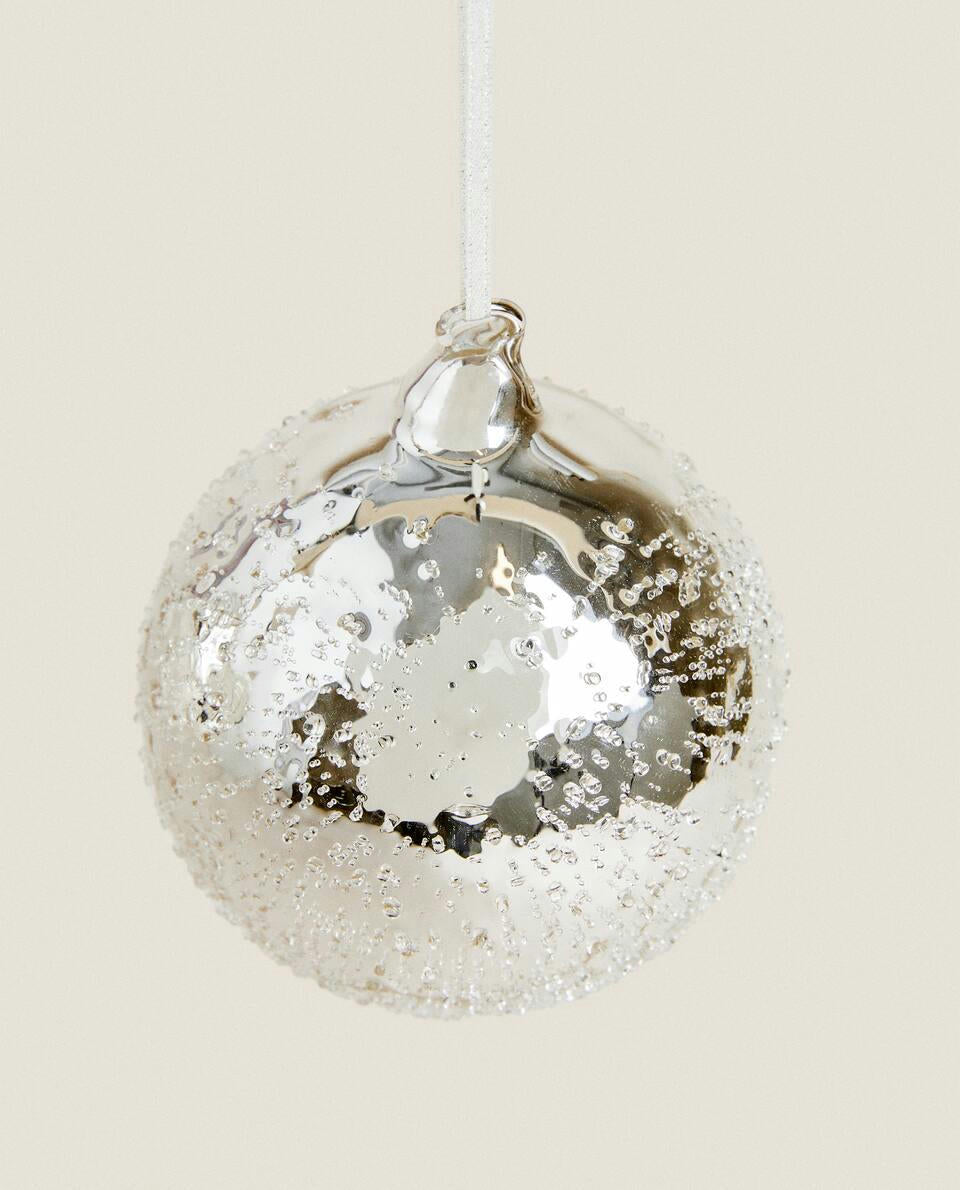 GLITTERY GLASS CHRISTMAS BAUBLE DECORATION