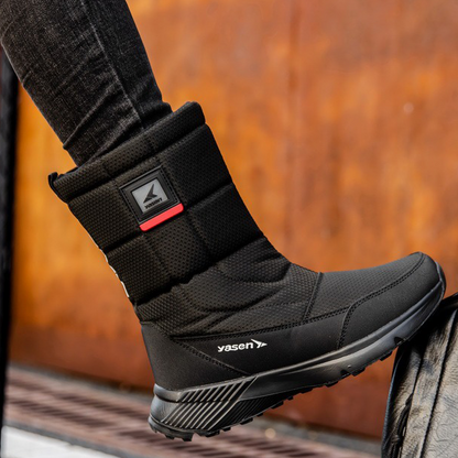 (Vente à durée limitée -49 % de réduction) Bottes de neige unisexes en cuir épais, doublées de fourrure, bottes mi-mollet chaudes, imperméables et antidérapantes (mise à niveau Warmth 2024) 