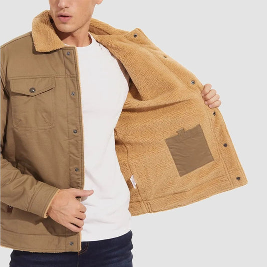 Veste camionneur Sherpa pour homme, 5 poches, veste cargo en coton, col rabattu, manteaux d'hiver 