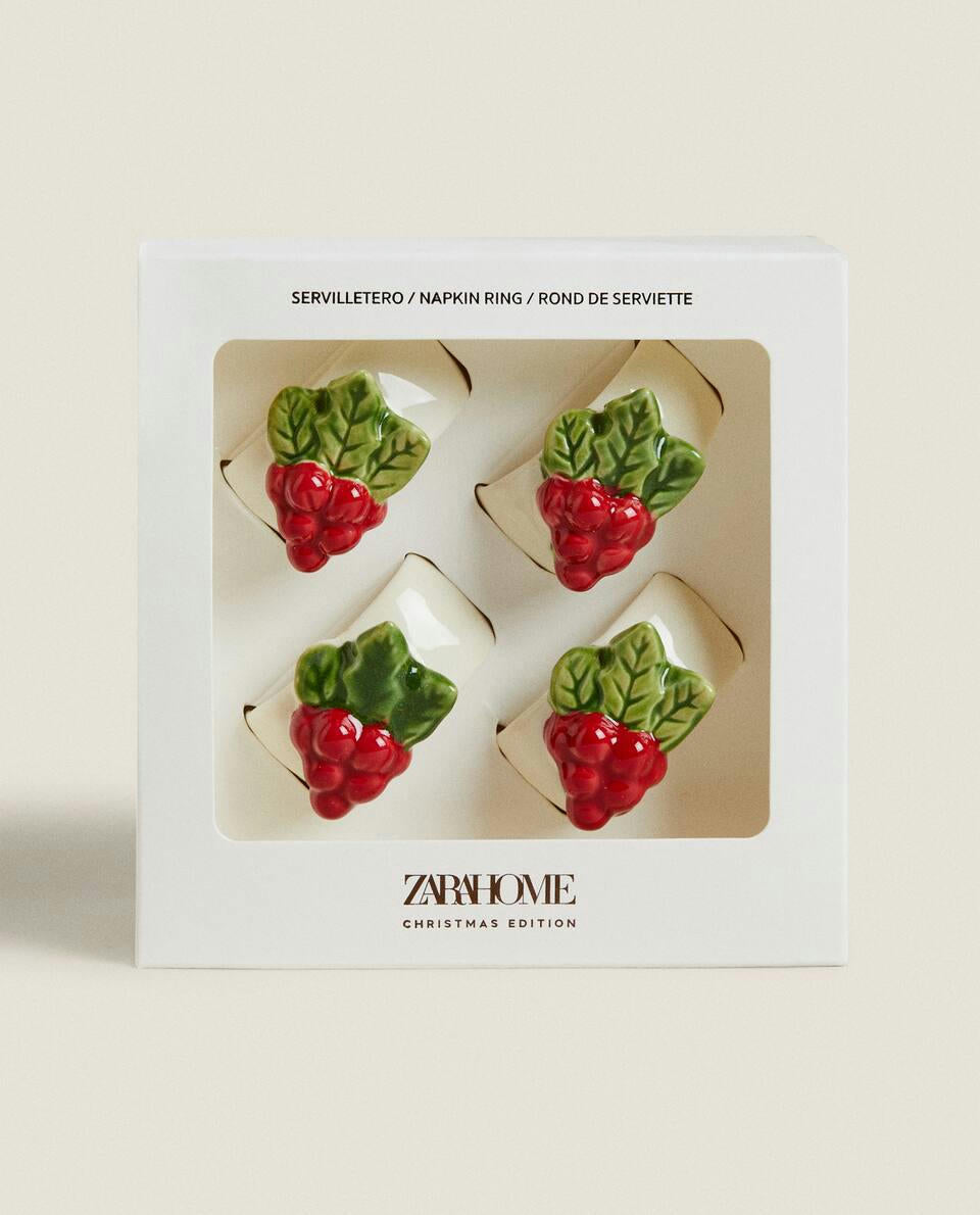 PACK OF CHRISTMAS CERAMIC MISTLETOE NAPKIN RINGS (PACK OF 4)