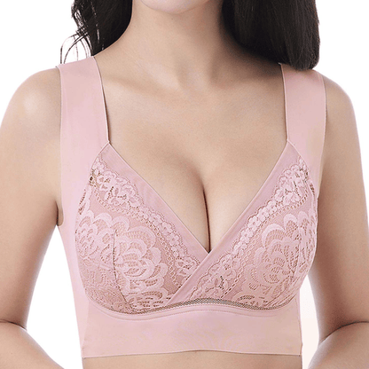 Rose - Soutien-gorge en dentelle extra-élastique sans armatures, grande taille, confort 