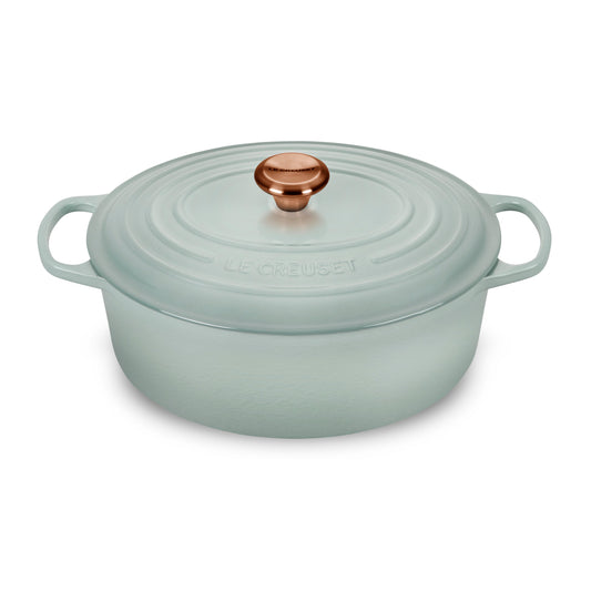 Signature Cast Iron 8-quart Sea Salt Oval Dutch Oven with Copper Knob