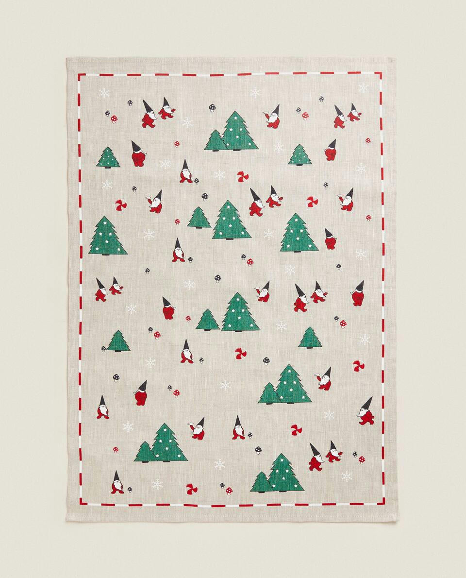 LINEN TEA TOWEL WITH CHRISTMAS TREES