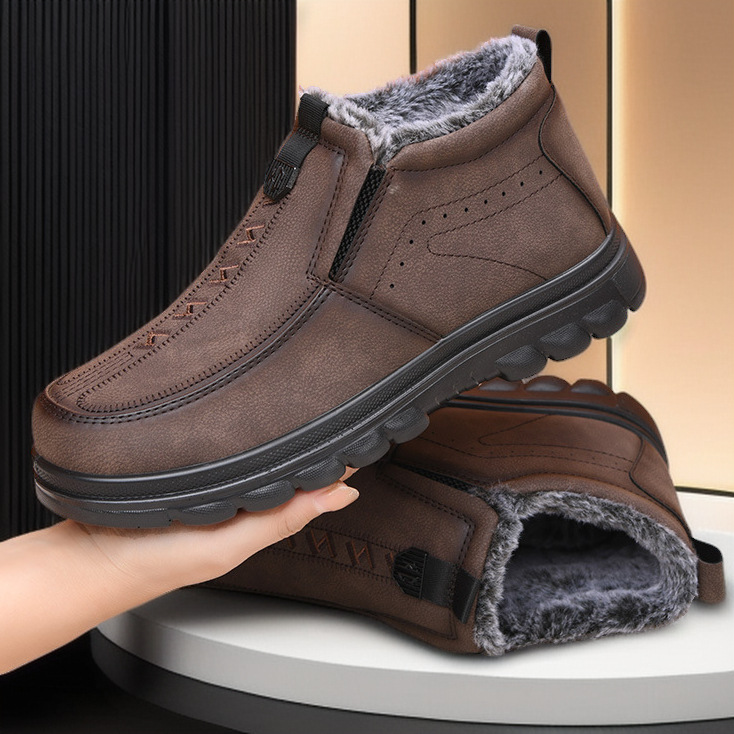 (Zeitlich begrenzter Rabatt von 70 %) Warme, orthopädische Winterstiefel aus echtem Leder mit Flanellfutter und Fußgewölbeunterstützung für Herren, wasserdicht, rutschfest 