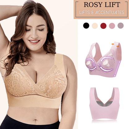 Rose - Soutien-gorge en dentelle extra-élastique sans armatures, grande taille, confort 