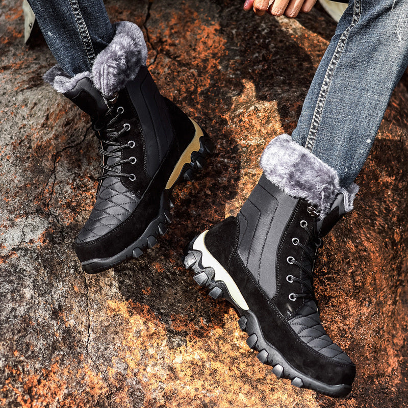 Warme, wasserdichte, Fleece-gefütterte High-Top-Schneestiefel für Herren aus Pelz 