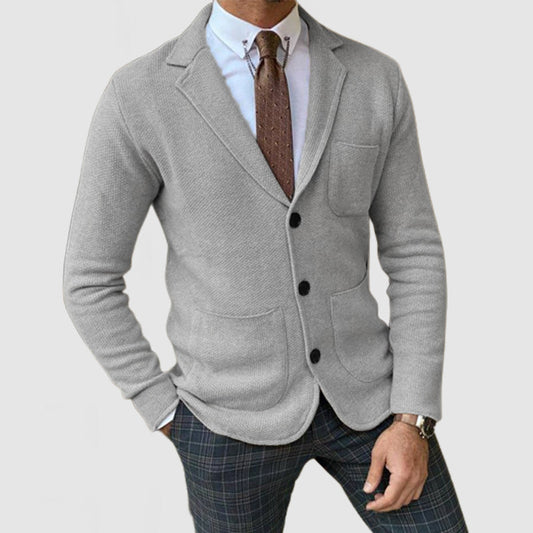 AUSVERKAUF Elegante Herren-Strickjacke mit Revers und langen Ärmeln 