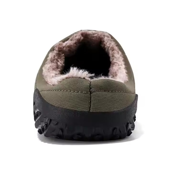 (Vente à durée limitée -49 % de réduction) Pantoufles pour hommes, chaussures d'hiver chaudes en peluche, semelles épaisses, pantoufles en cuir imperméables, chaussures en coton 