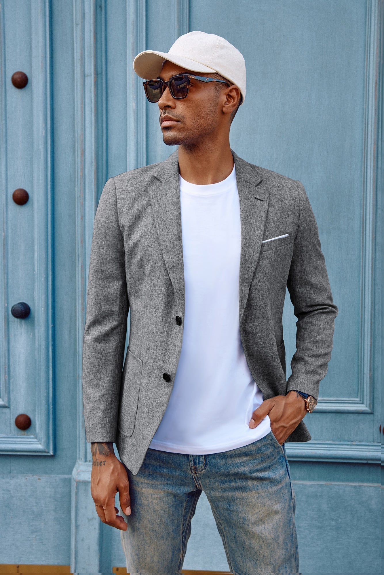 Blazer de sport décontracté pour homme, veste d'affaires légère à deux boutons 