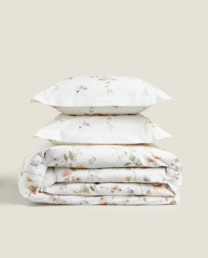 FLOWER AND BUTTERFLY PRINT DUVET COVER