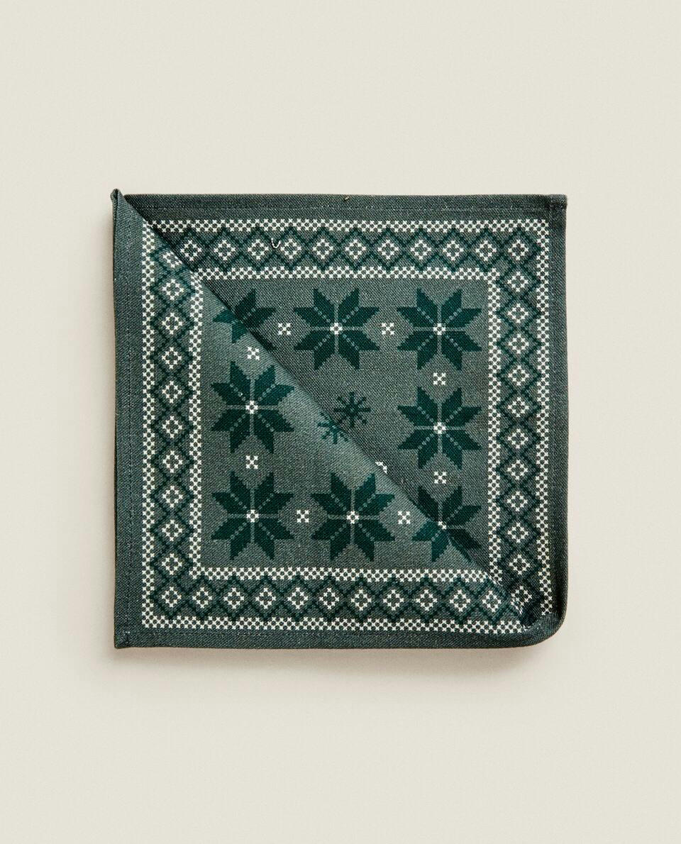CHRISTMAS CROSS-STITCH COTTON NAPKINS (PACK OF 2)
