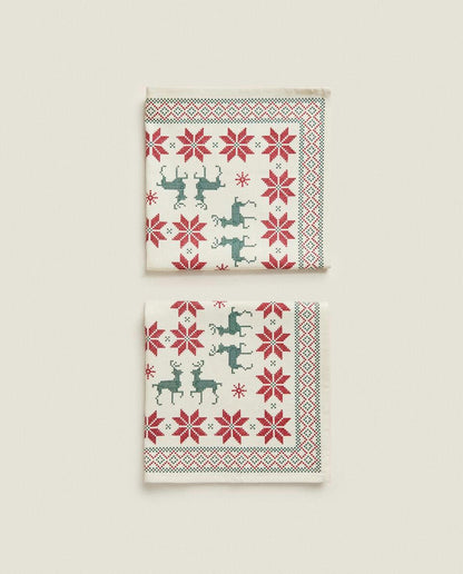 CHRISTMAS CROSS-STITCH COTTON NAPKINS (PACK OF 2)