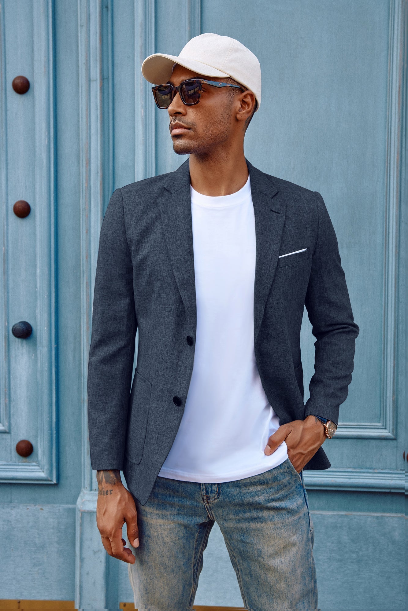 Blazer de sport décontracté pour homme, veste d'affaires légère à deux boutons 