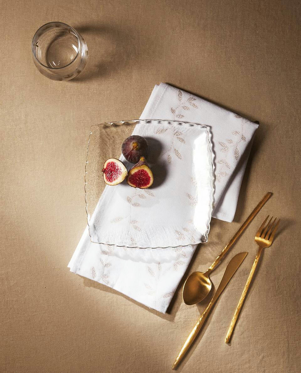 CHRISTMAS GLASS DESSERT PLATE WITH GOLD RIM