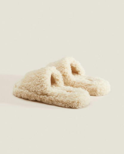 FAUX FUR PLATFORM SLIDER SLIPPERS