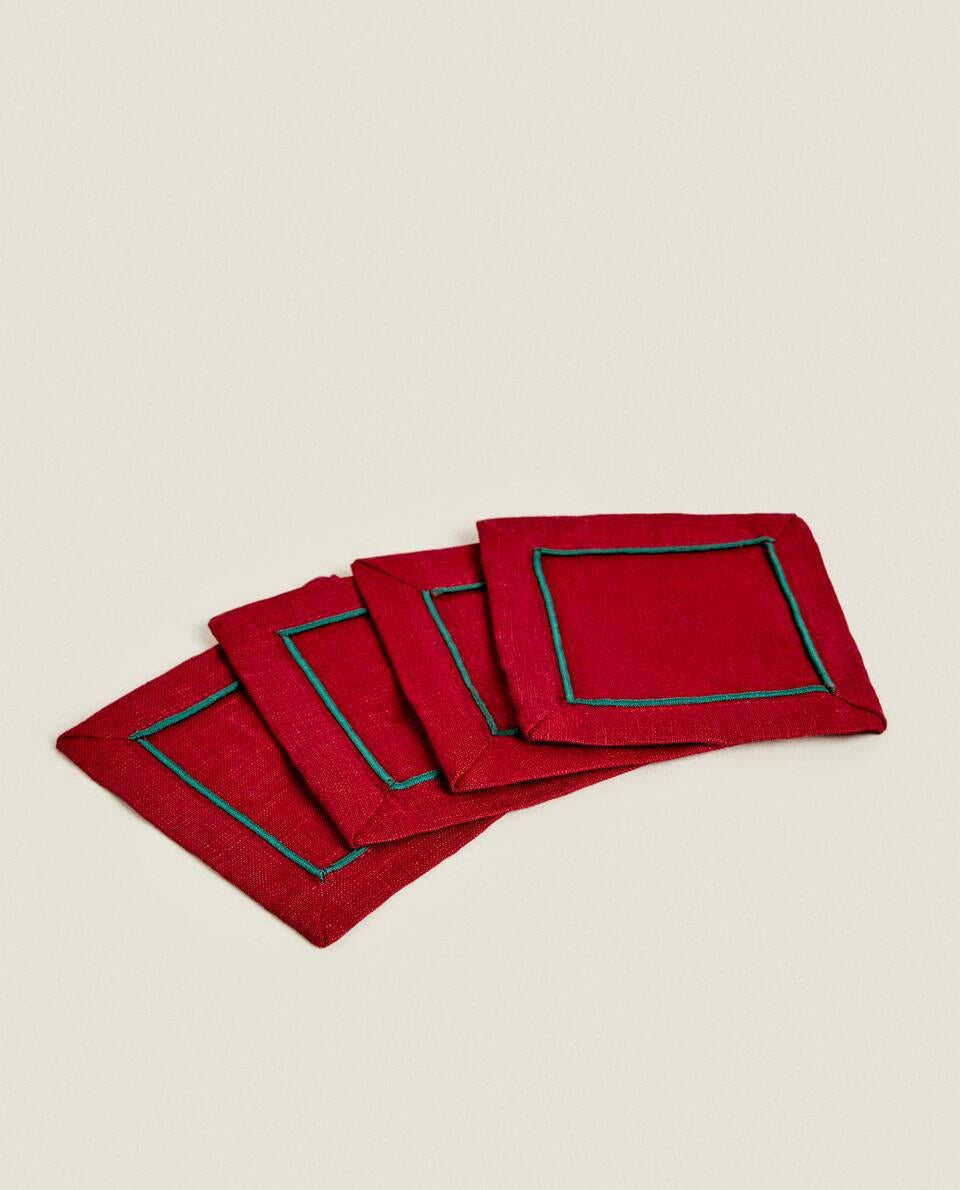 PACK OF LINEN CHRISTMAS COASTERS (PACK OF 2)