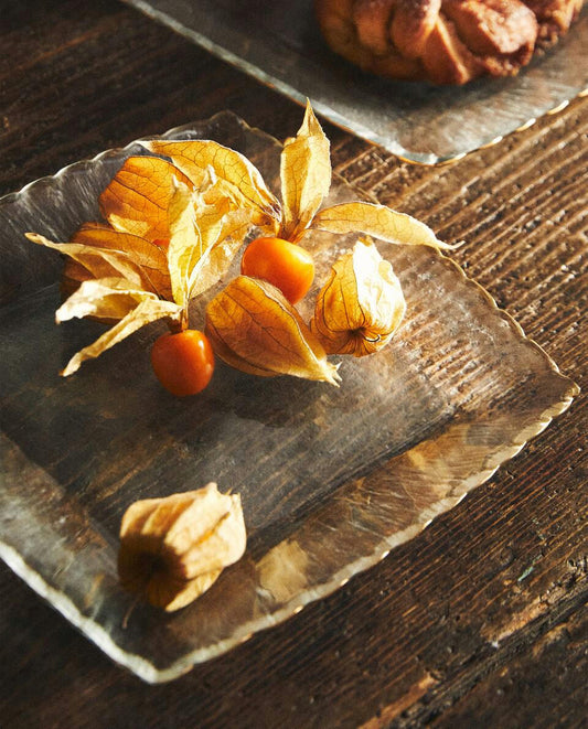 CHRISTMAS GLASS DESSERT PLATE WITH GOLD RIM