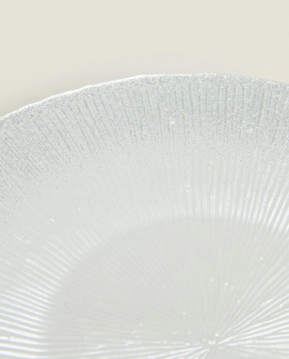 CHRISTMAS GLITTER GLASS DESSERT PLATE