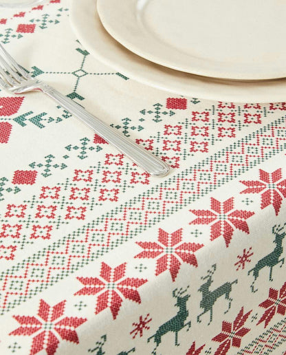 CHRISTMAS CROSS-STICH COTTON TABLECLOTH