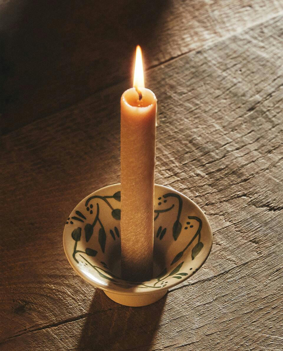 PAINTED CERAMIC CHRISTMAS CANDLESTICK HOLDER