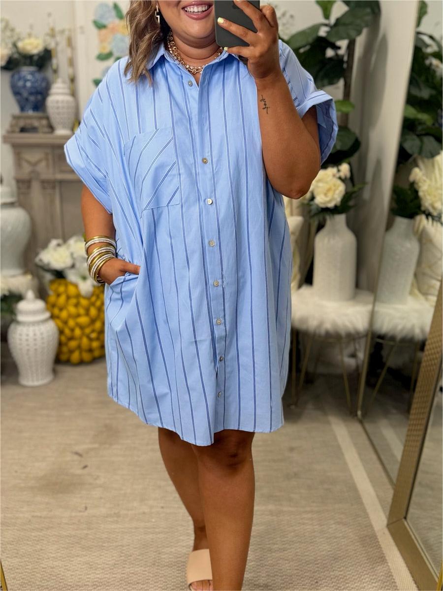 Women's Button Down Striped Shirt Dress (Buy 2 Free Shipping)