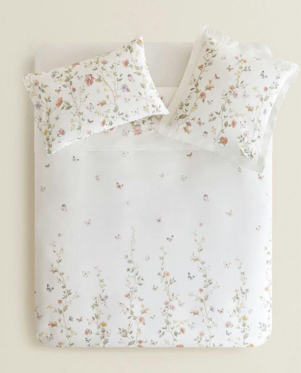 FLOWER AND BUTTERFLY PRINT DUVET COVER