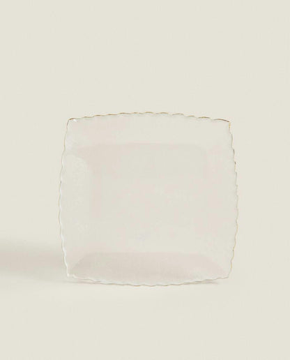 CHRISTMAS GLASS DESSERT PLATE WITH GOLD RIM