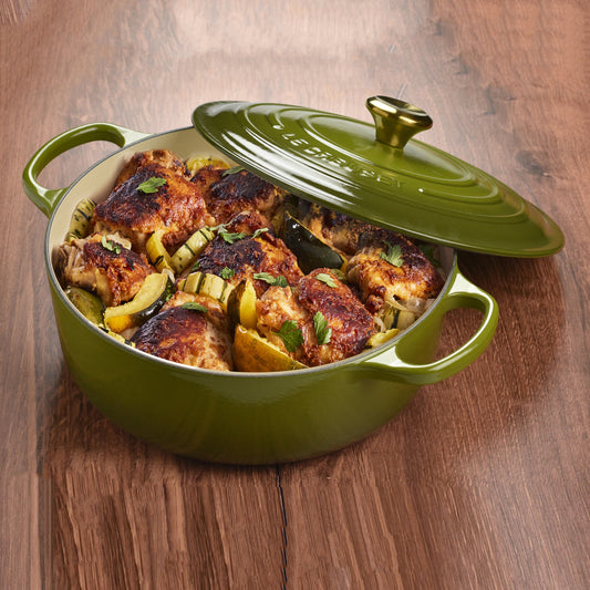 Signature Cast Iron 6.75-quart Olive Round Wide Dutch Oven