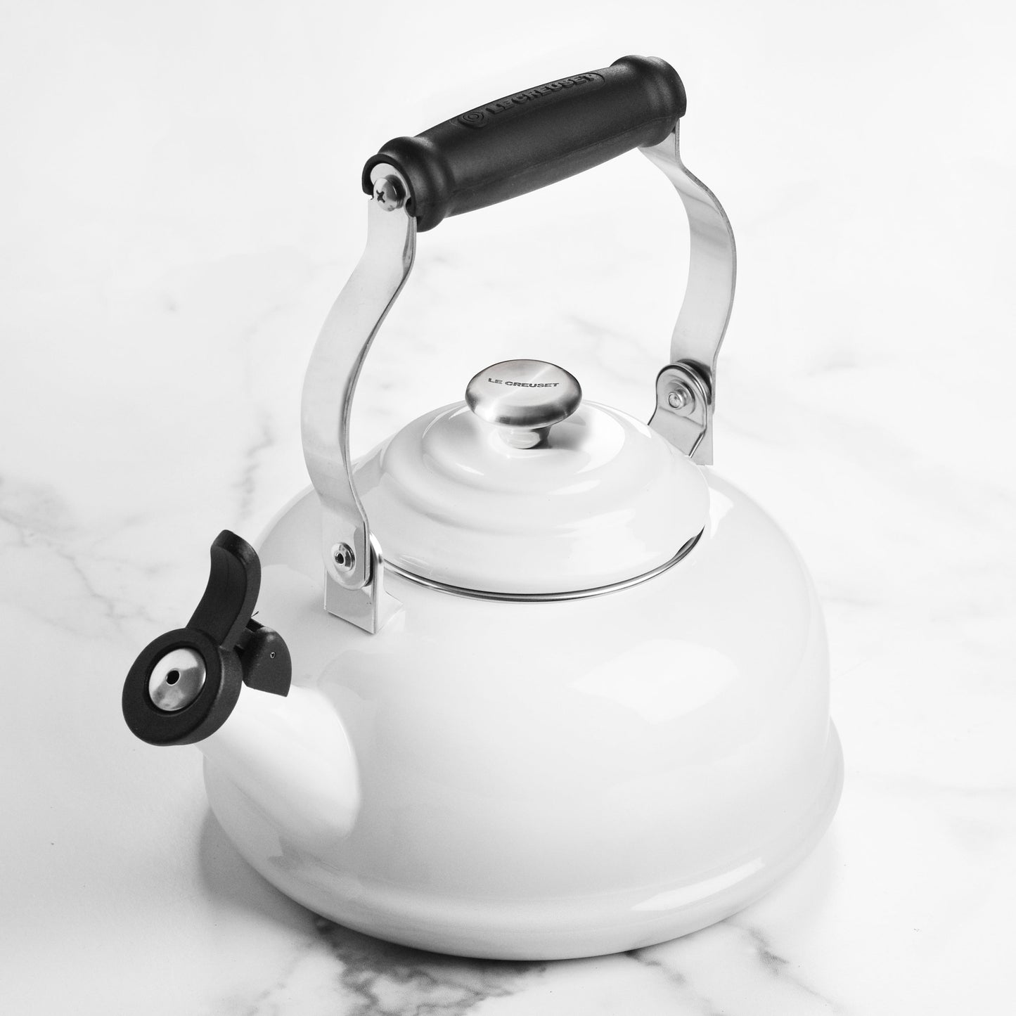 Enameled Steel 1.7-quart White Whistling Tea Kettle
