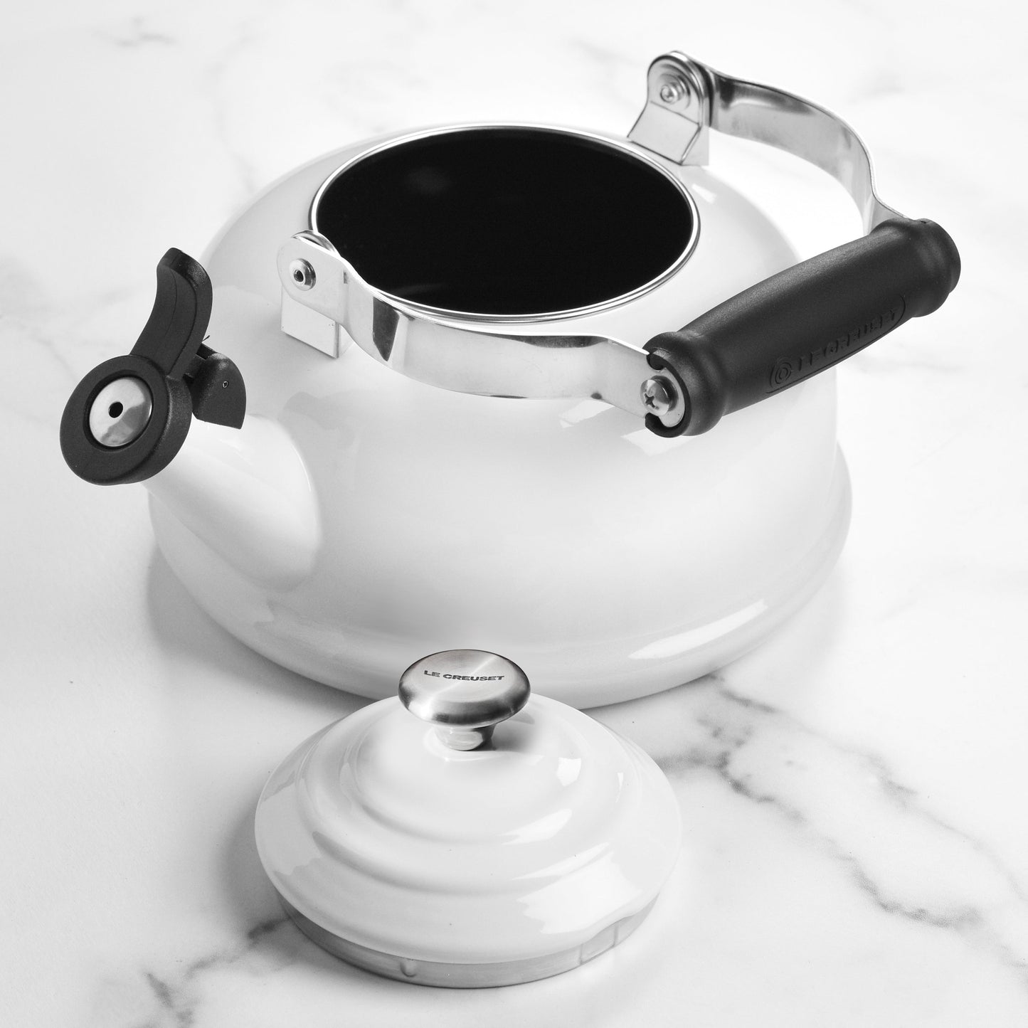 Enameled Steel 1.7-quart White Whistling Tea Kettle