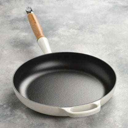 Cast Iron 10.25-inch White Fry Pan with Wood Handle
