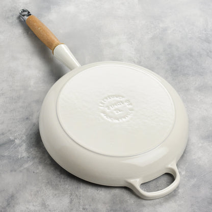 Cast Iron 10.25-inch White Fry Pan with Wood Handle