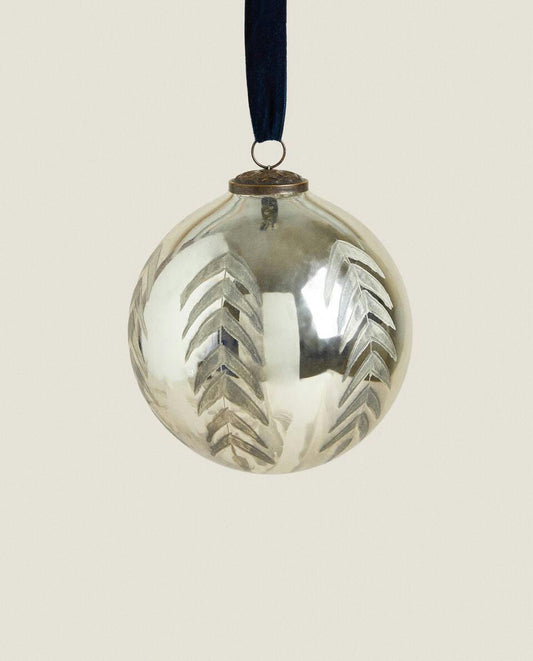 GLASS HERRINGBONE CHRISTMAS BAUBLE DECORATION