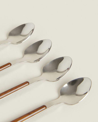 BOX 4 DESSERT SPOONS WITH ROUND HANDLE DETAIL
