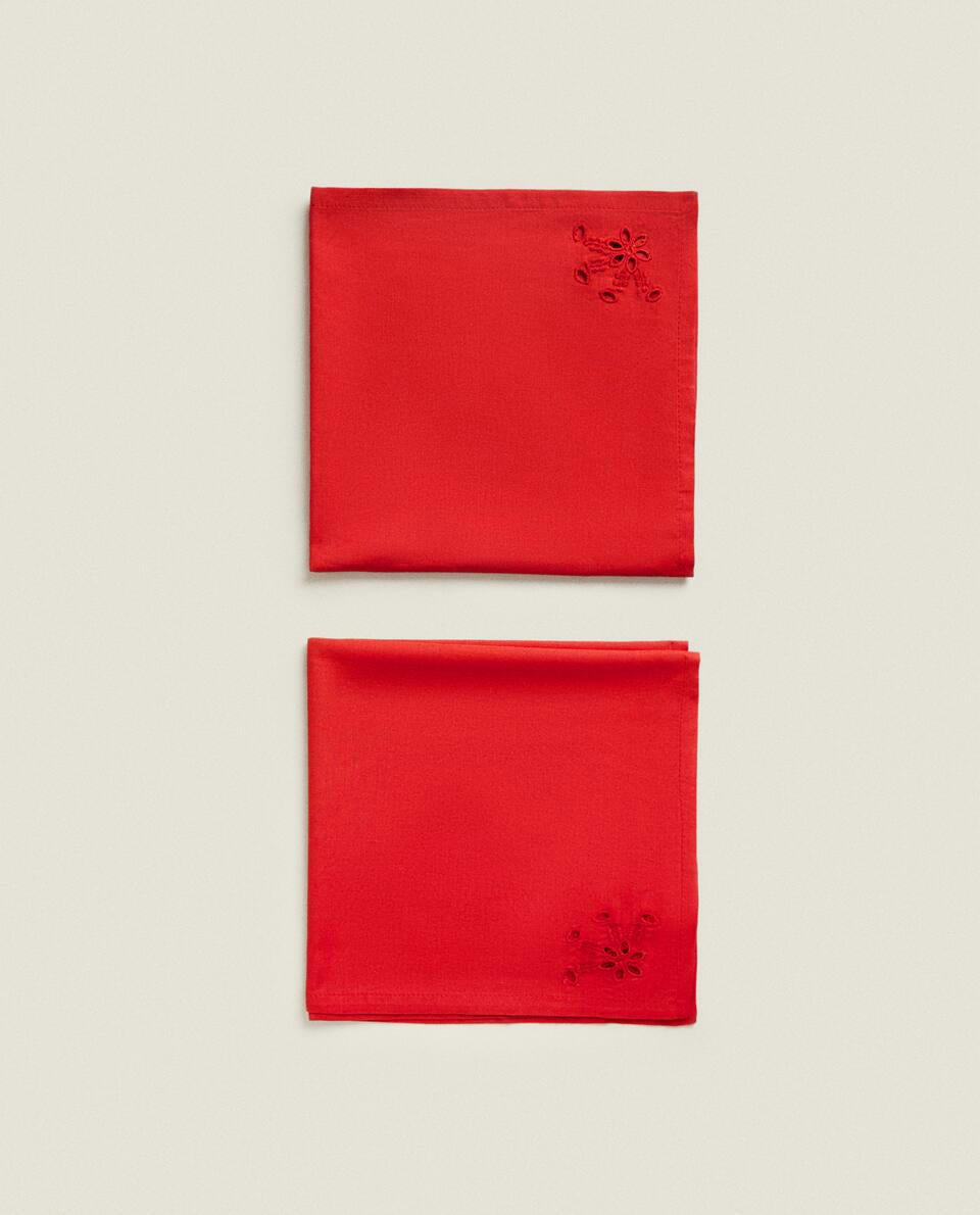 PACK OF EMBROIDERED COTTON CHRISTMAS NAPKINS (PACK OF 2)