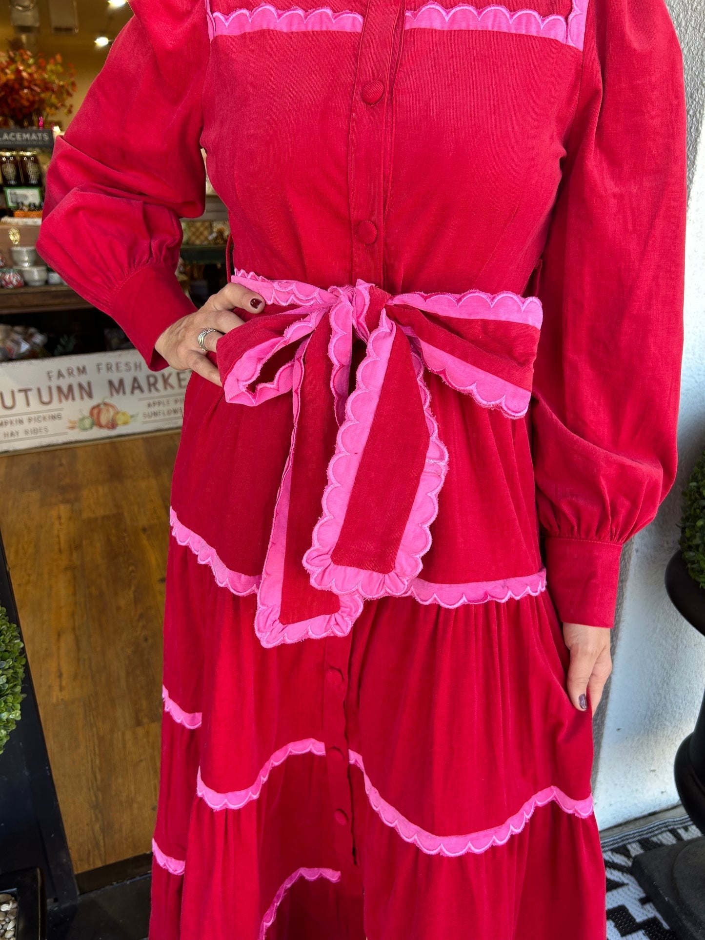 Robe boutonnée en velours côtelé festonné pour femme (2 pièces achetées, livraison gratuite)