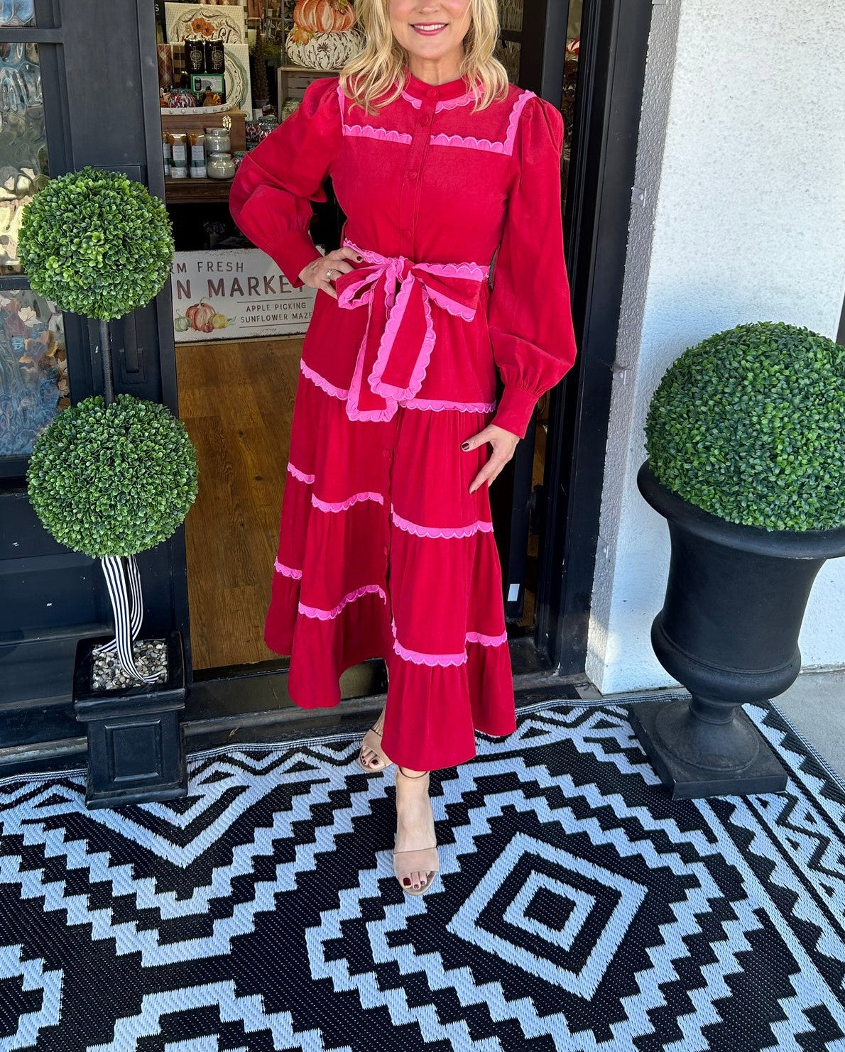 Robe boutonnée en velours côtelé festonné pour femme (2 pièces achetées, livraison gratuite)