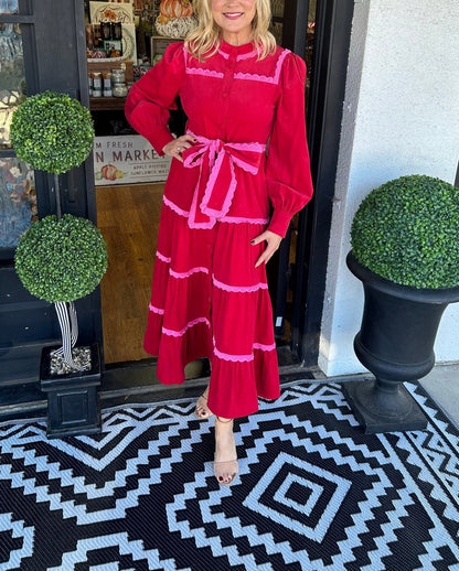 Robe boutonnée en velours côtelé festonné pour femme (2 pièces achetées, livraison gratuite)