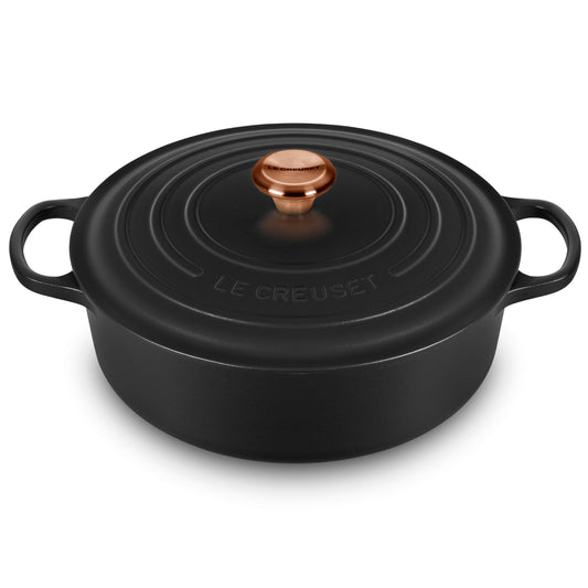 Signature Cast Iron 6.75-quart Licorice Round Wide Dutch Oven with Copper Knob
