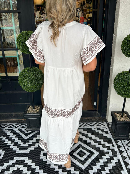 Boho-Maxikleid mit V-Ausschnitt für Damen (2 kaufen, kostenloser Versand)