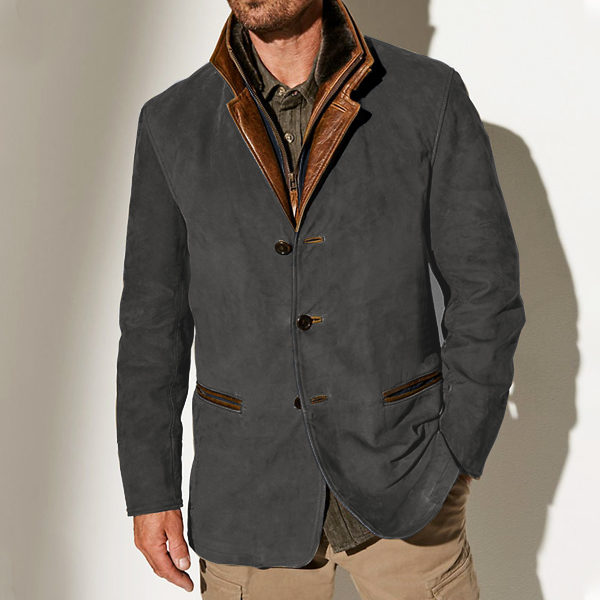 Herren Vintage Carlsbad Kalbslederblazer mit Merino-Shearling-Kragen 