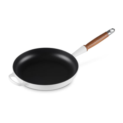 Cast Iron 10.25-inch White Fry Pan with Wood Handle