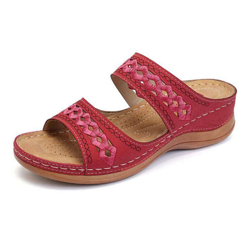 Sandales brodées en similicuir de qualité supérieure pour femmes 