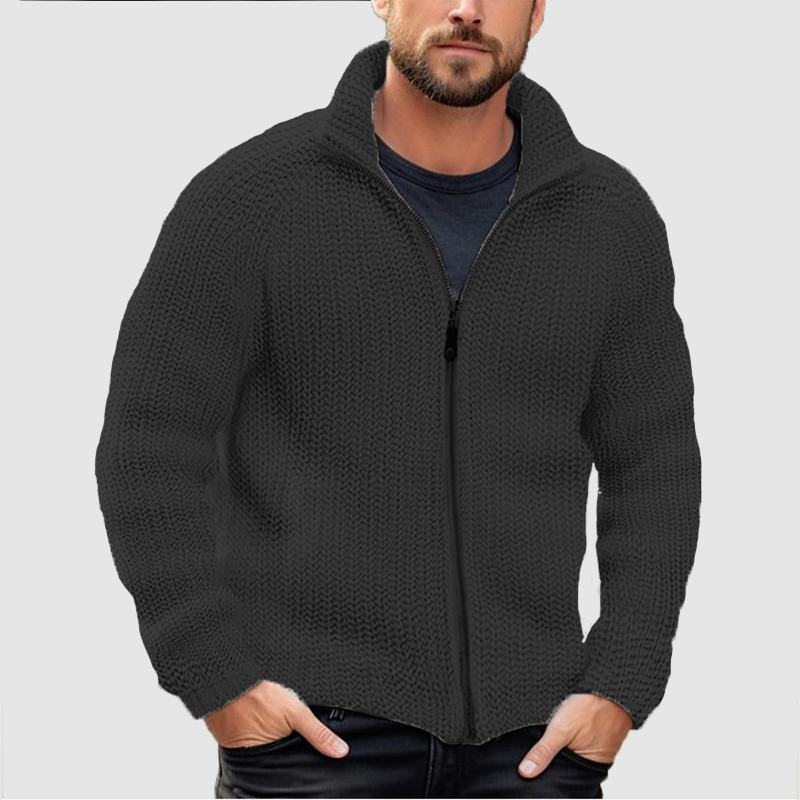 AUSVERKAUF Herren Strickjacke Solid Zipper Rollkragen Dicker Strick Wollpullover Mantel 