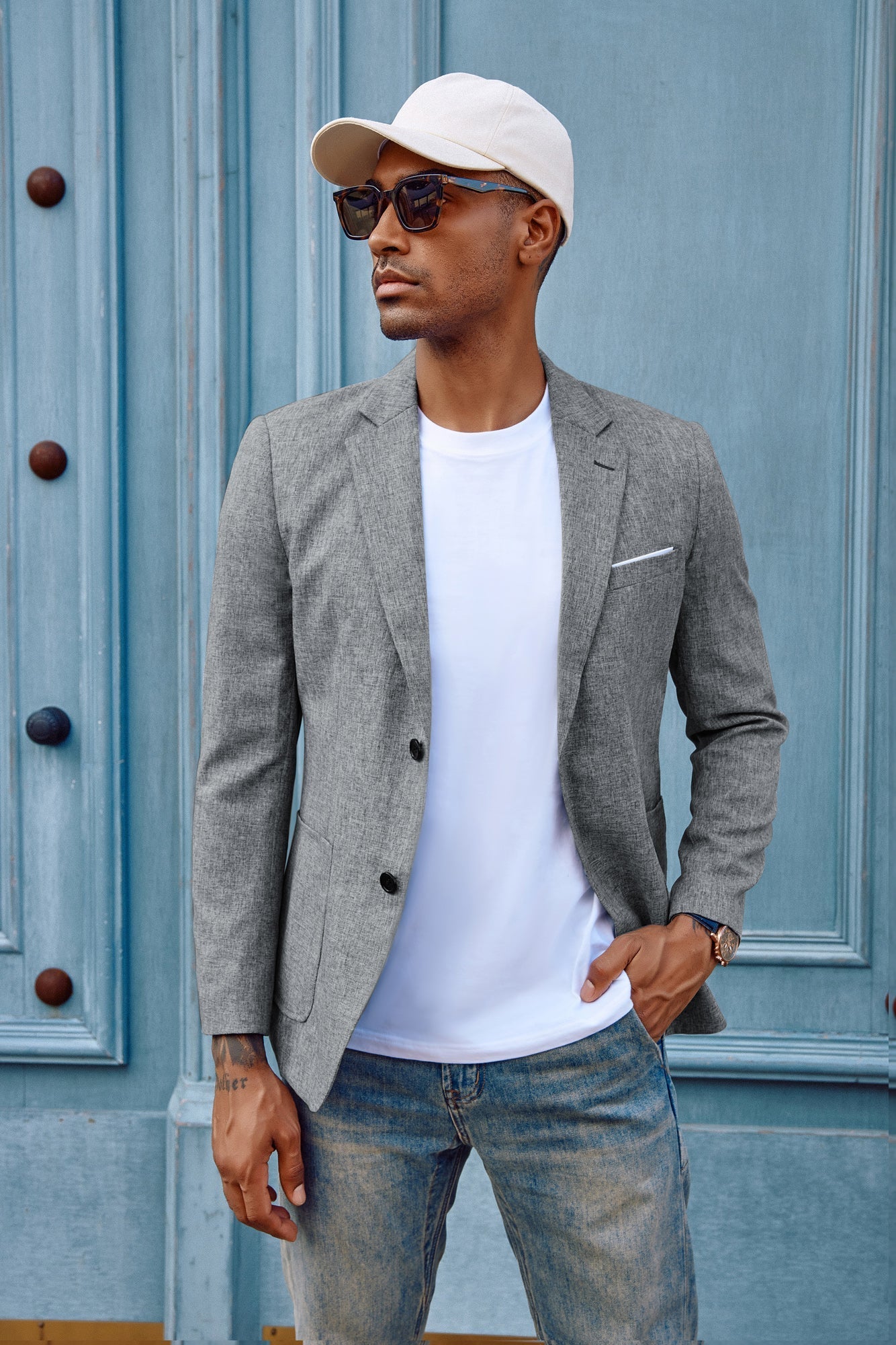 Blazer de sport décontracté pour homme, veste d'affaires légère à deux boutons 