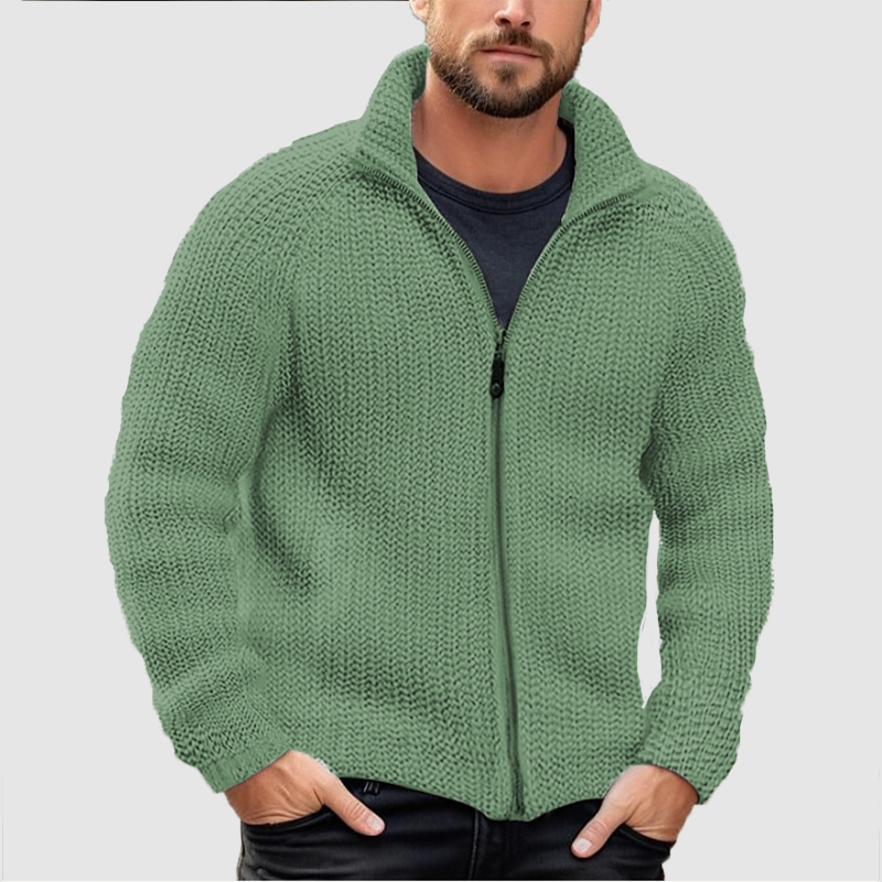 AUSVERKAUF Herren Strickjacke Solid Zipper Rollkragen Dicker Strick Wollpullover Mantel 